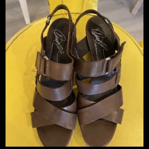 Donald J Pliner Leather Sandals Brown Sz 7 Gretal Cork Platform Wedge Boho Spain - Picture 3 of 9